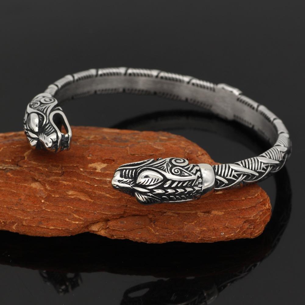 Viking Stainless Steel Wolf Head Arm Ring