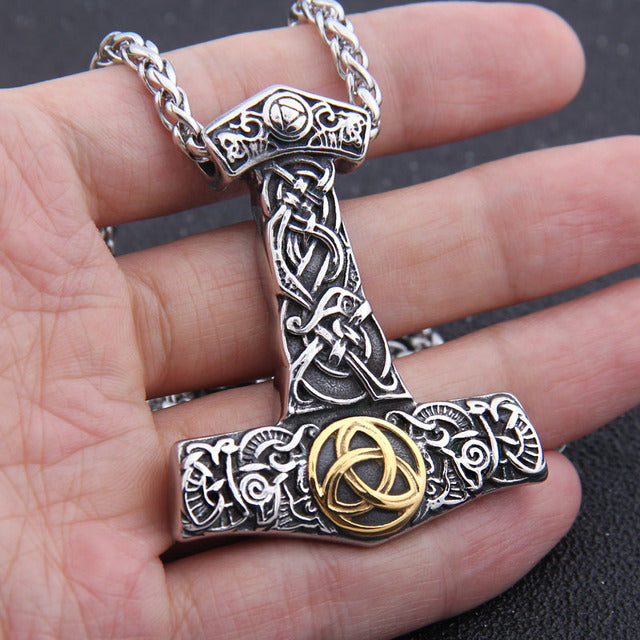 Mjolnir Thor's Hammer Trinity Pendant Necklace