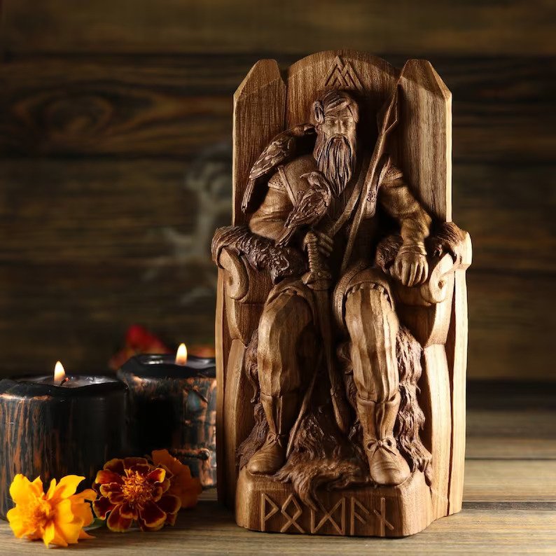 Norse God Odin Wooden Viking Statue