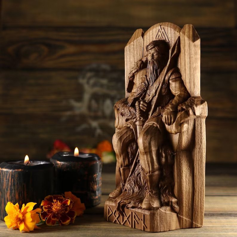 Norse God Odin Wooden Viking Statue