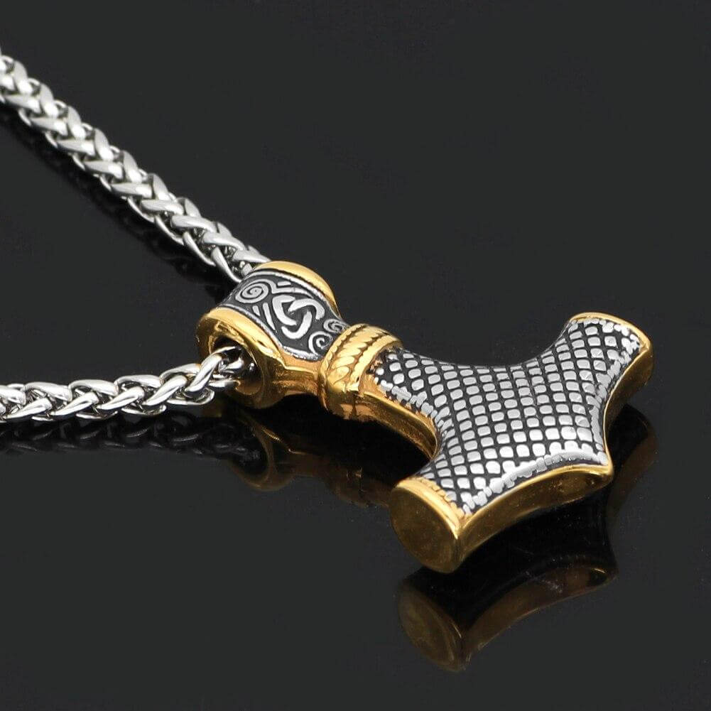 Gold Trimmed Mjolnir Necklace