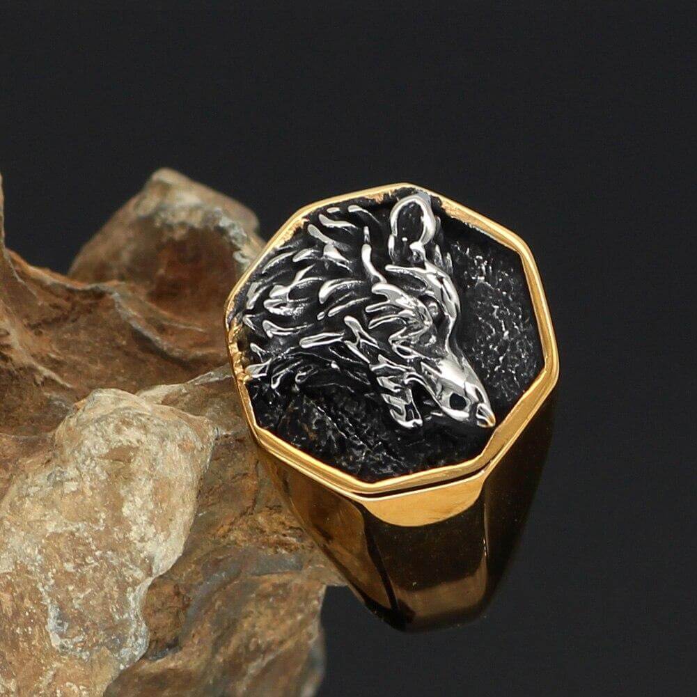 Gold Trimmed Wolf Ring