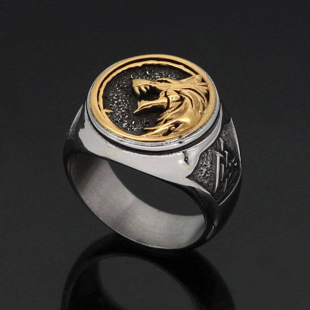 Gold Trimmed Fenrir Wolf Ring