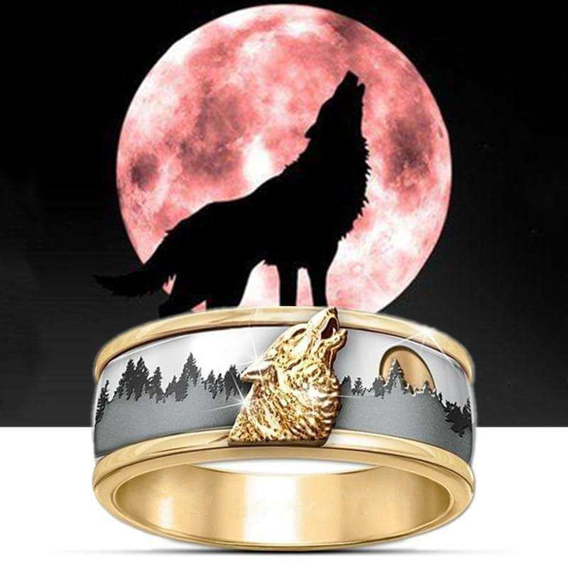 gold viking ring wolf