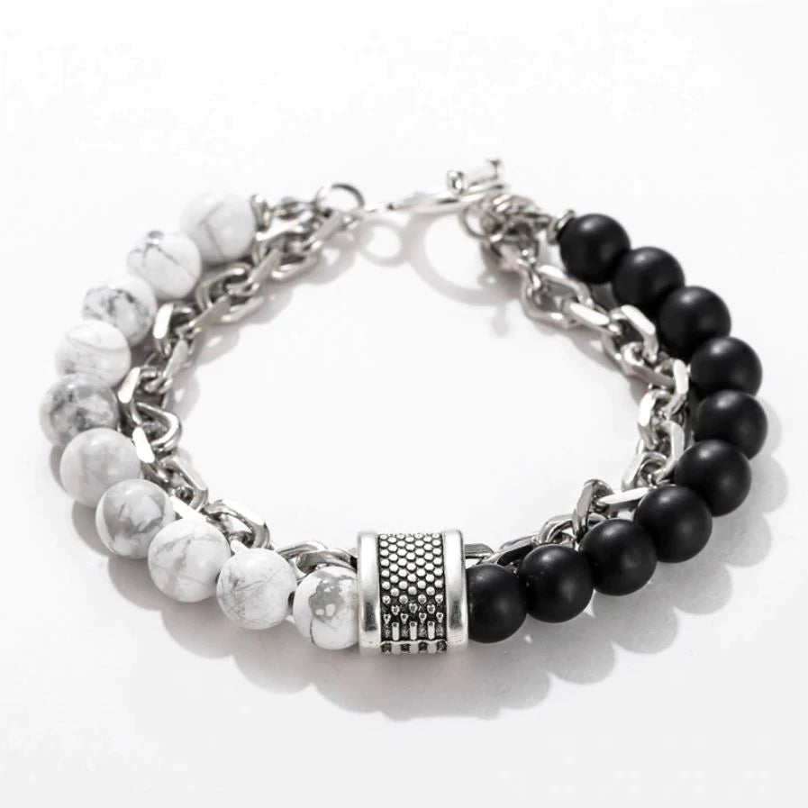 Men's Double Chain Link Stone Bracelet