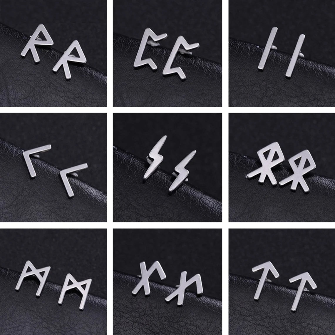 Viking Futhark Runes Stud Earrings