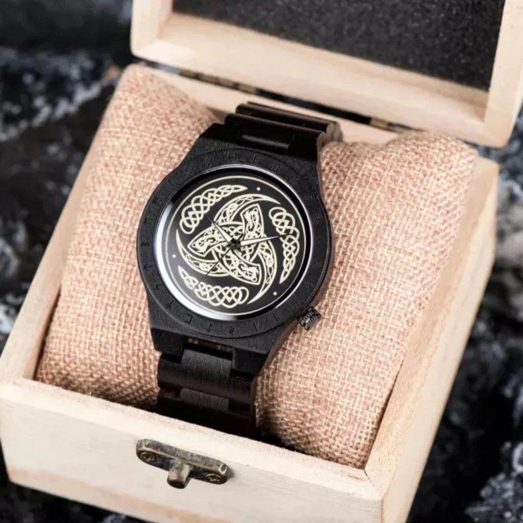 Triple Horn of Odin Wooden Viking Watch