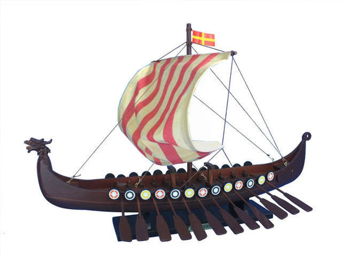 Wooden Viking Drakkar Model Boat 14"