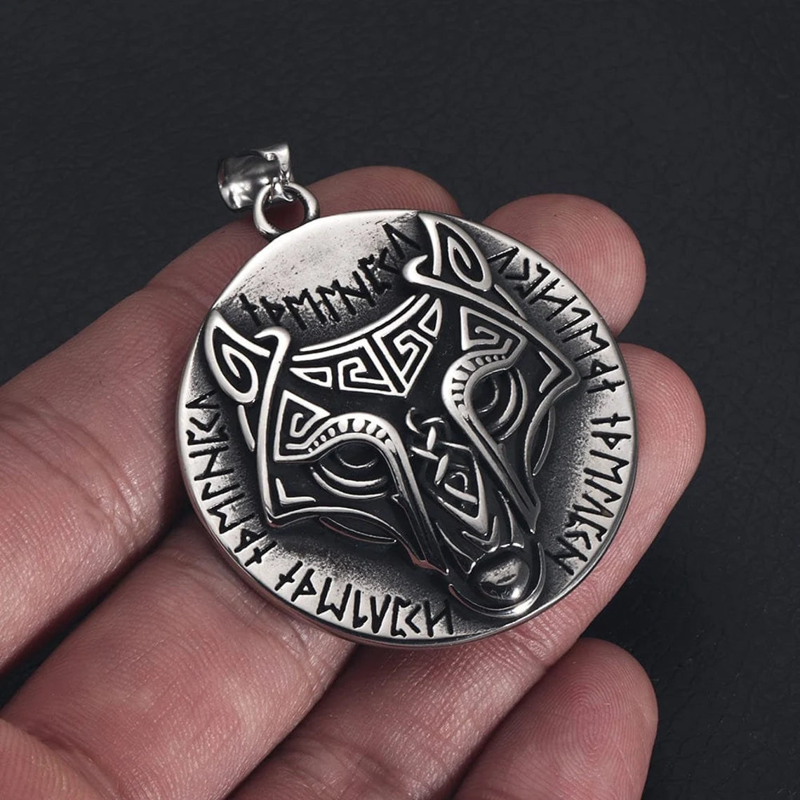 Wolf Necklace With Viking Runes