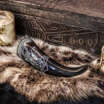 Carved Drinking Horn With Mjölnir Symbol