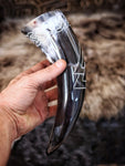 Carved Drinking Horn With Valknut Decorative Symbol