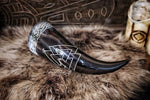 Carved Drinking Horn With Valknut Decorative Symbol