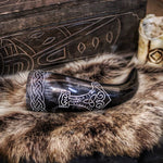 Carved Drinking Horn With Mjölnir Symbol