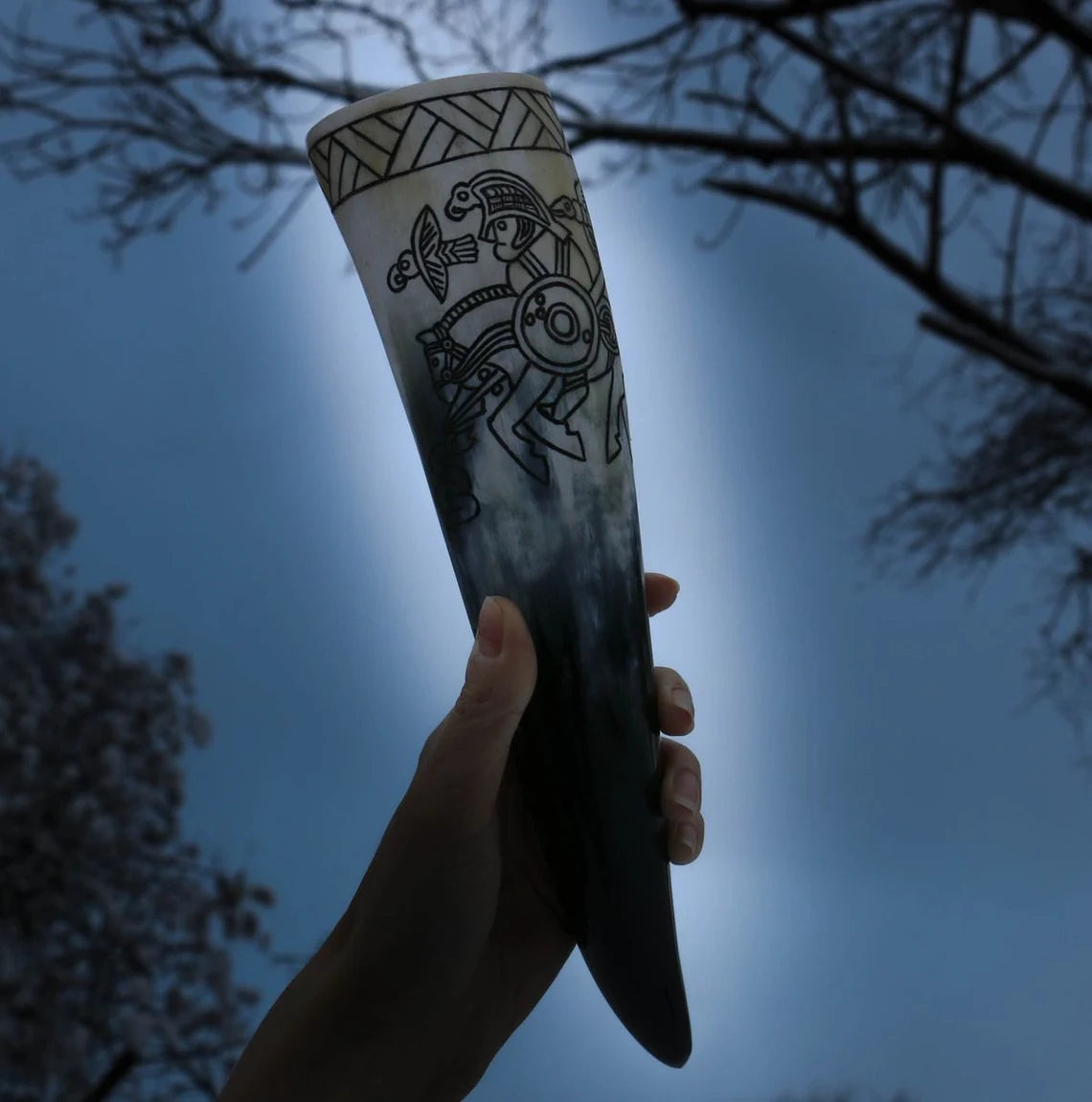 Viking Warrior - Carved Drinking Horn