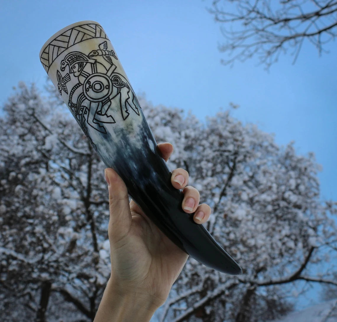 Viking Warrior - Carved Drinking Horn