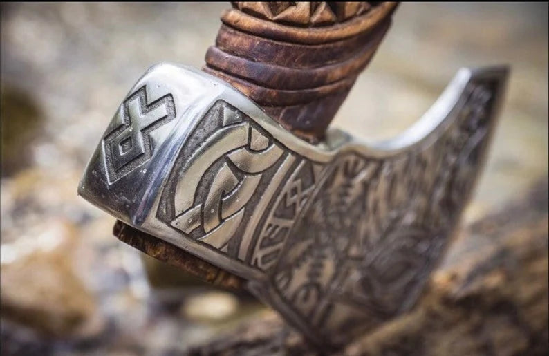 Engraved Nordic Viking Battle Axe