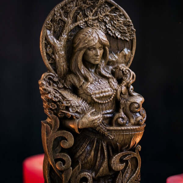 Eir Norse Goddess Sculpture, Handmade Wood Carving Statue