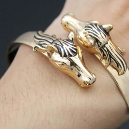 Double Horse Head Viking Cuff Bracelet