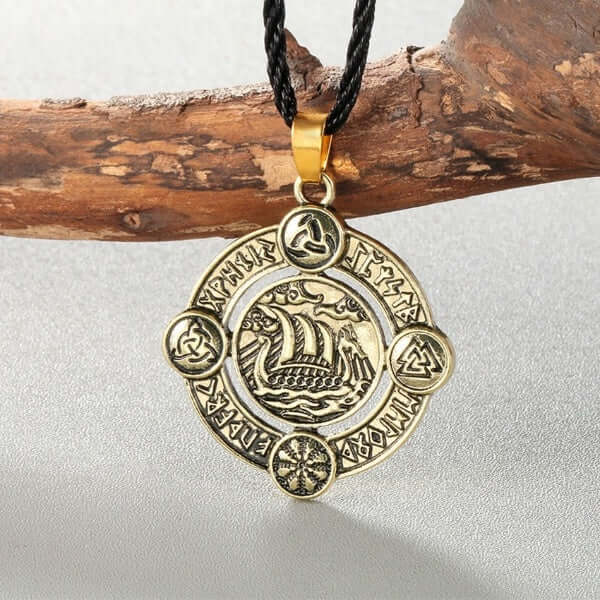 Drakkar Ship Viking Rune Necklace