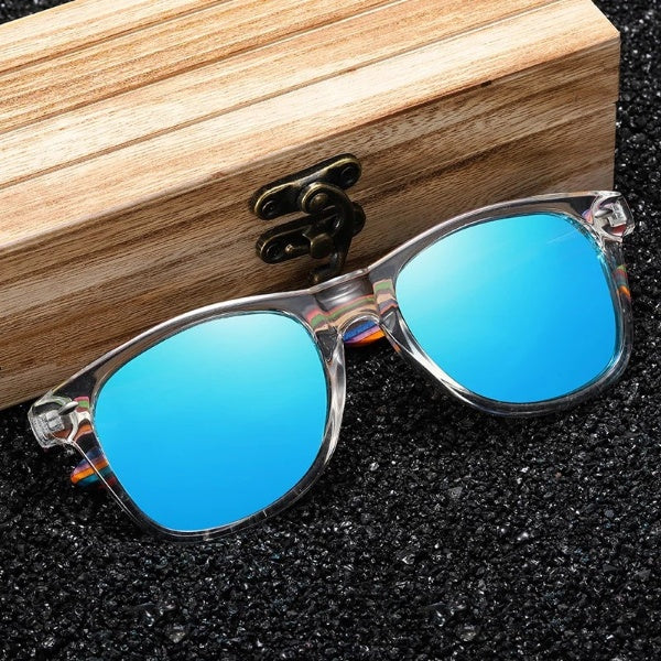 POLARIZED WOODEN SUNGLASSES WITH CLEAR FRAME