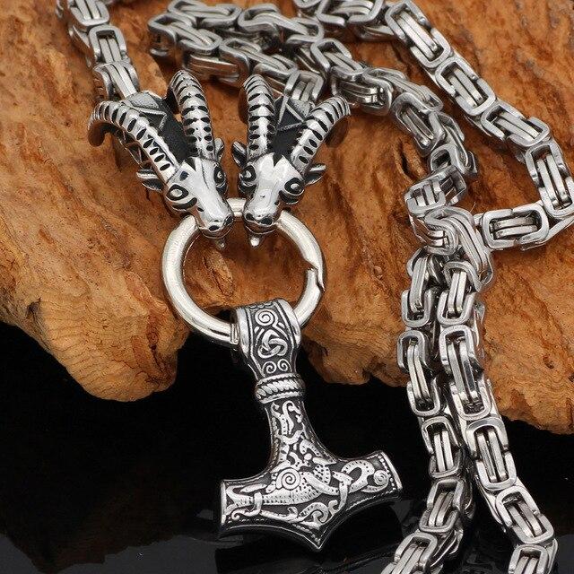 King Chain With Goats of Thor & Mjolnir Pendant
