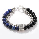 Men's Double Chain Link Stone Bracelet