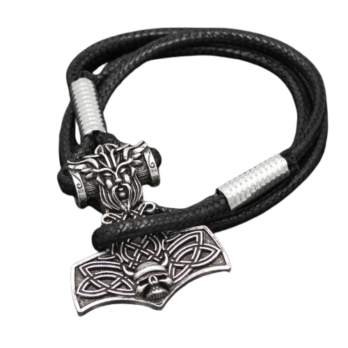 Leather Mjolnir Bracelet