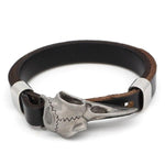 Leather Viking Bracelet With Raven Skull