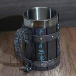 VIKING RUNES 'WOODEN' 600ML STAINLESS STEEL TANKARD MUG