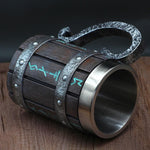 VIKING RUNES 'WOODEN' 600ML STAINLESS STEEL TANKARD MUG