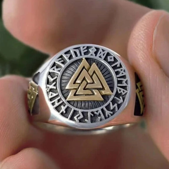 Gold Trimmed Valknut Ring