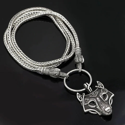 ODIN'S RAVENS HOLDING FENRIR WOLF VIKING NECKLACE