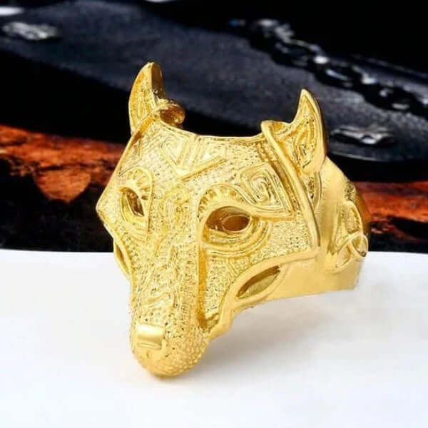 Golden Fenrir Wolf Viking Ring