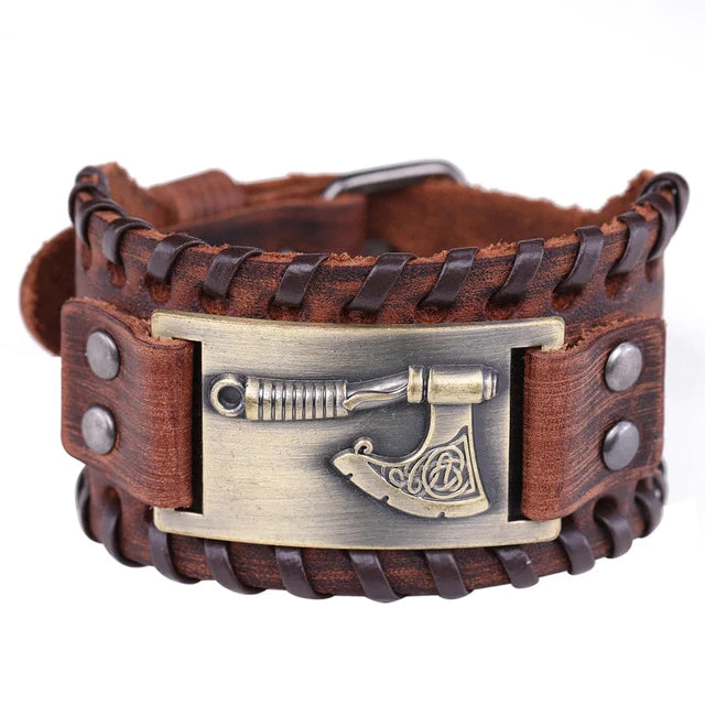 Viking Axe Leather Bracelet