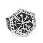 Hexagon Vegvisir Ring With Runes