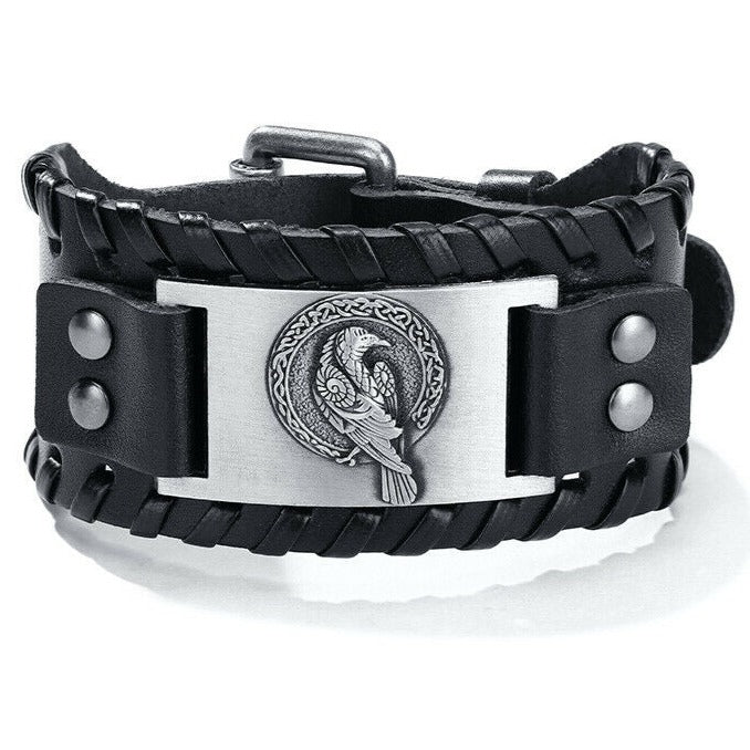 Norse Raven Viking Leather Bracelet