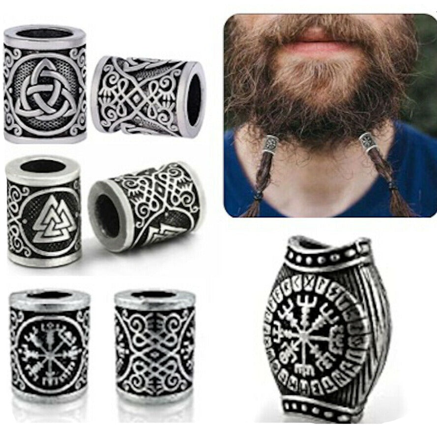 Vegvisir Valknut Runes Beard Beads Set
