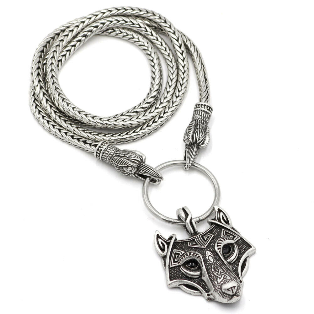 ODIN'S RAVENS HOLDING FENRIR WOLF VIKING NECKLACE