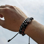 Men's Viking Beaded Bracelet-Stainless Steel Link Chain Wristband Set