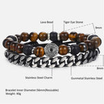 Men's Viking Beaded Bracelet-Stainless Steel Link Chain Wristband Set