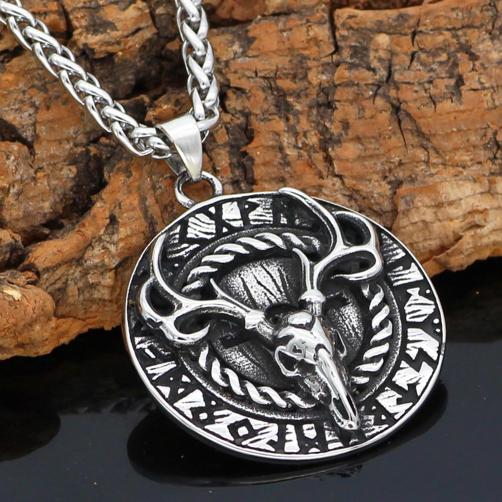 Viking Stag Elder Futhark Rune Necklace