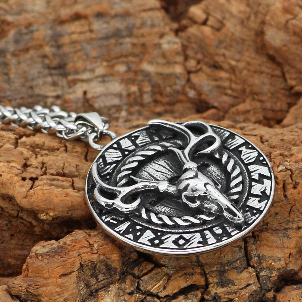 Viking Stag Elder Futhark Rune Necklace