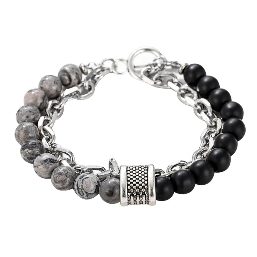 Men's Double Chain Link Stone Bracelet