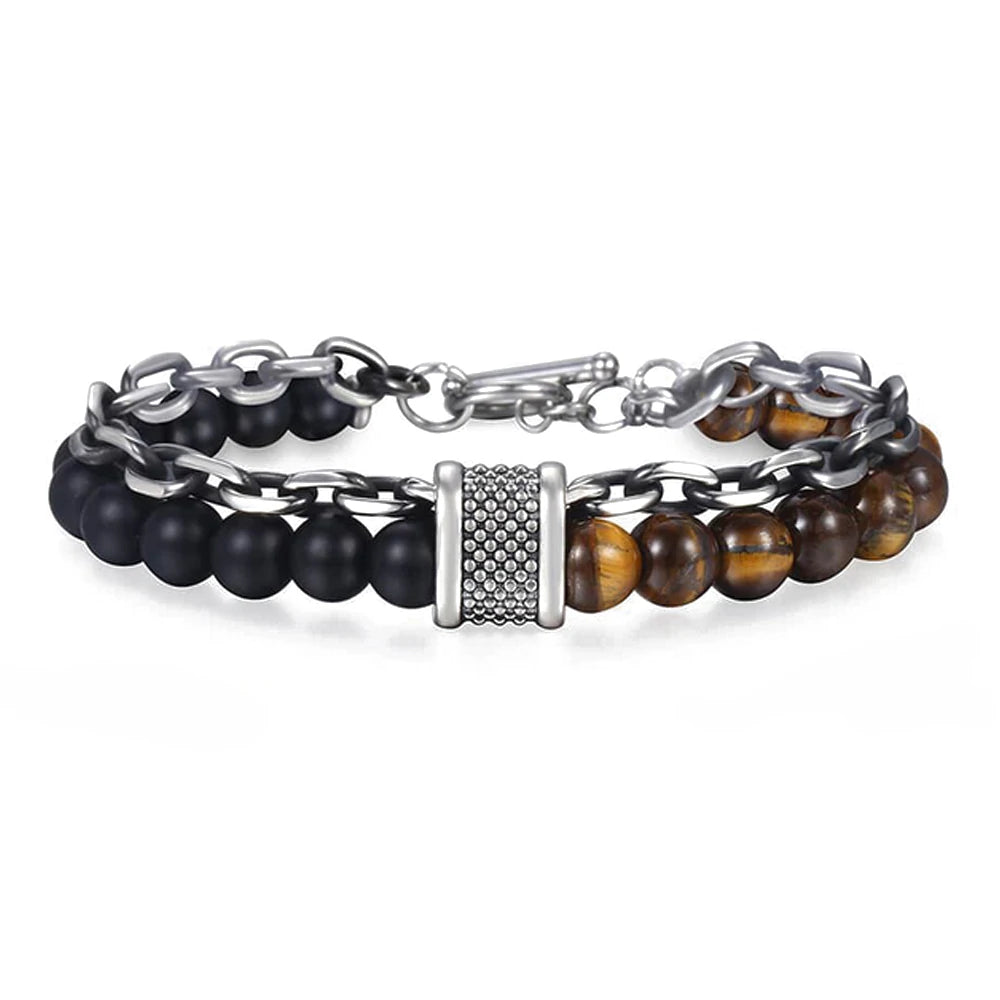 Men's Double Chain Link Stone Bracelet