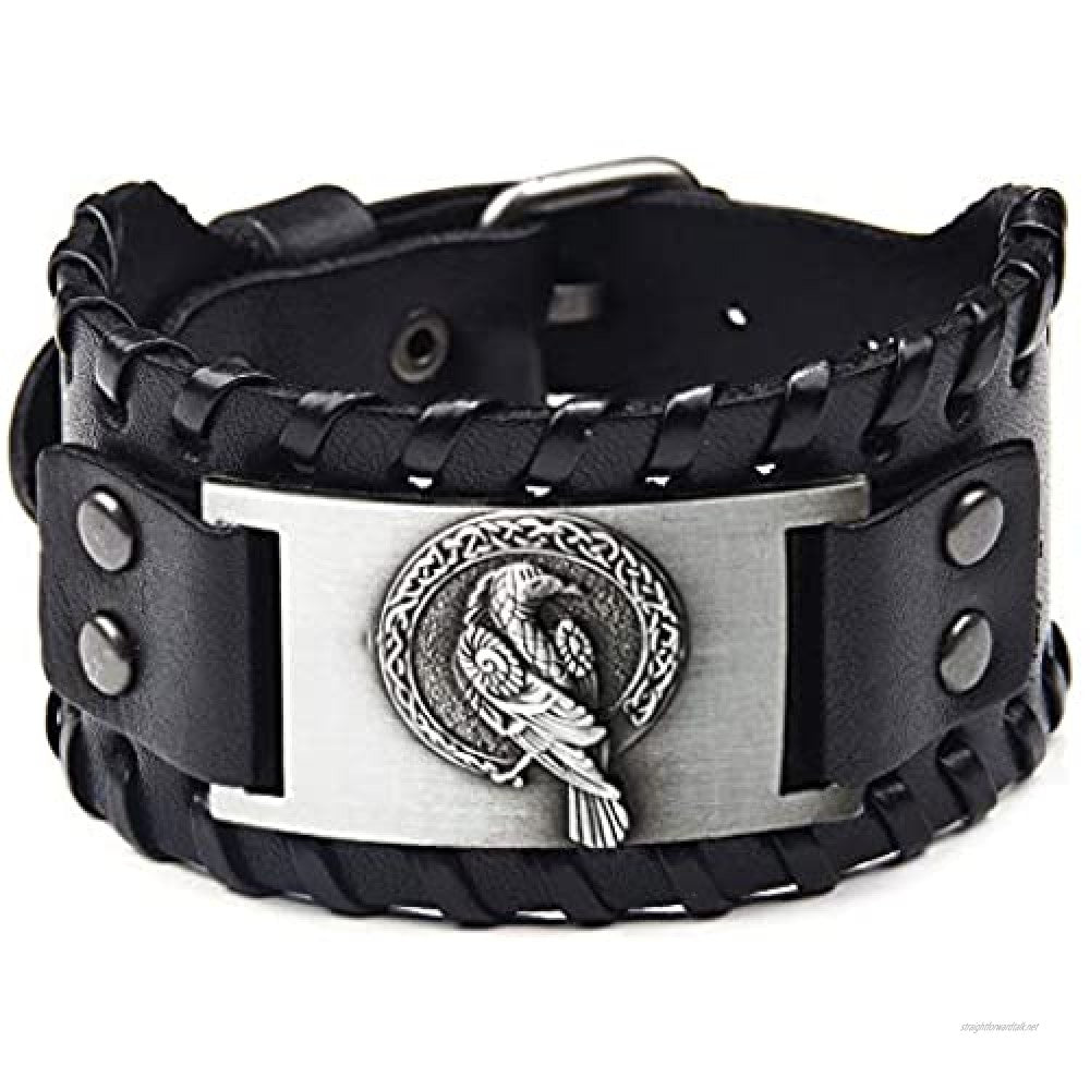 Norse Raven Viking Leather Bracelet