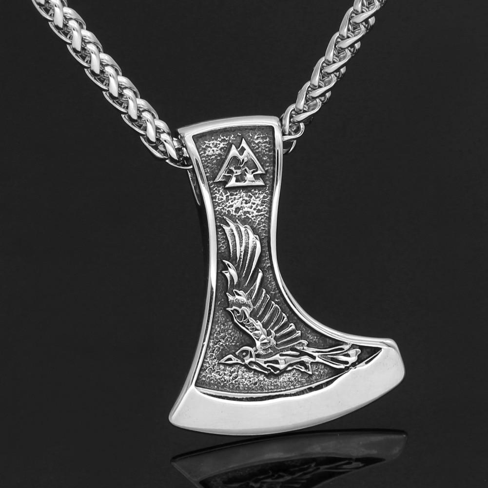 Viking Axe Necklace With Wolf And Raven