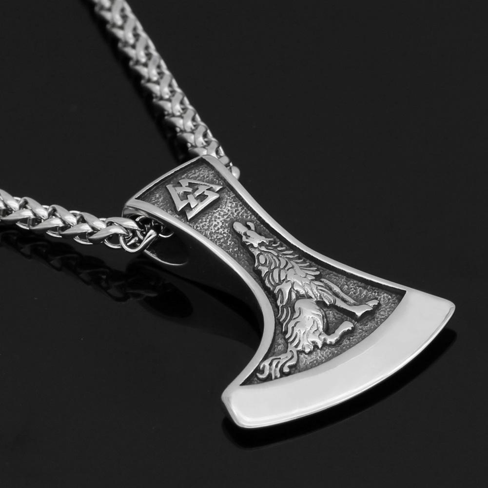 Viking Axe Necklace With Wolf And Raven