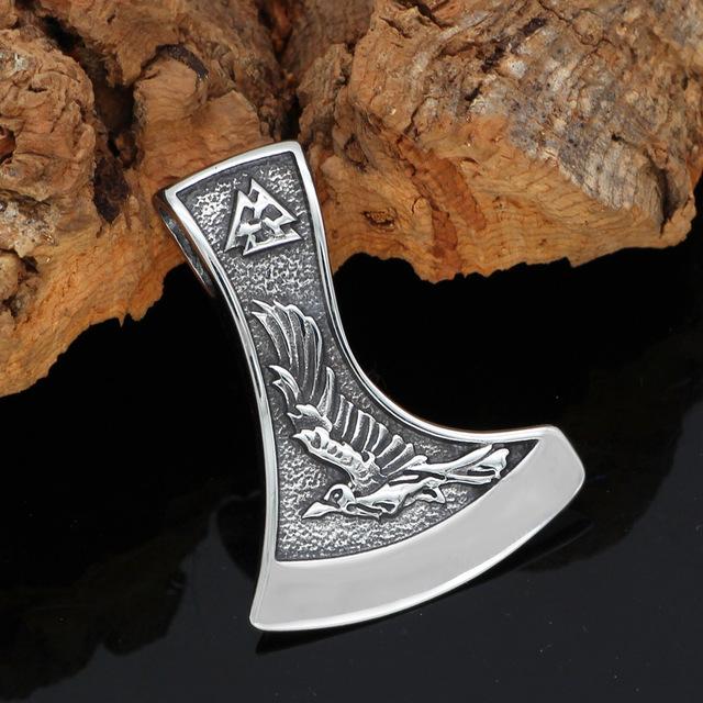 Viking Axe Necklace With Wolf And Raven