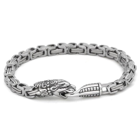 Viking Bracelet Wolf Fenrir Heads in Stainless Steel - bracelets viking