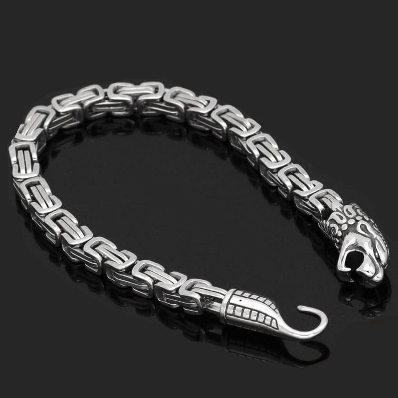 Viking Bracelet Wolf Fenrir Heads in Stainless Steel - bracelets viking